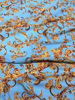 Baby Blue Fabric, Gold Baroque Print Fabric By The Yard - Whotex Online Fabric Store