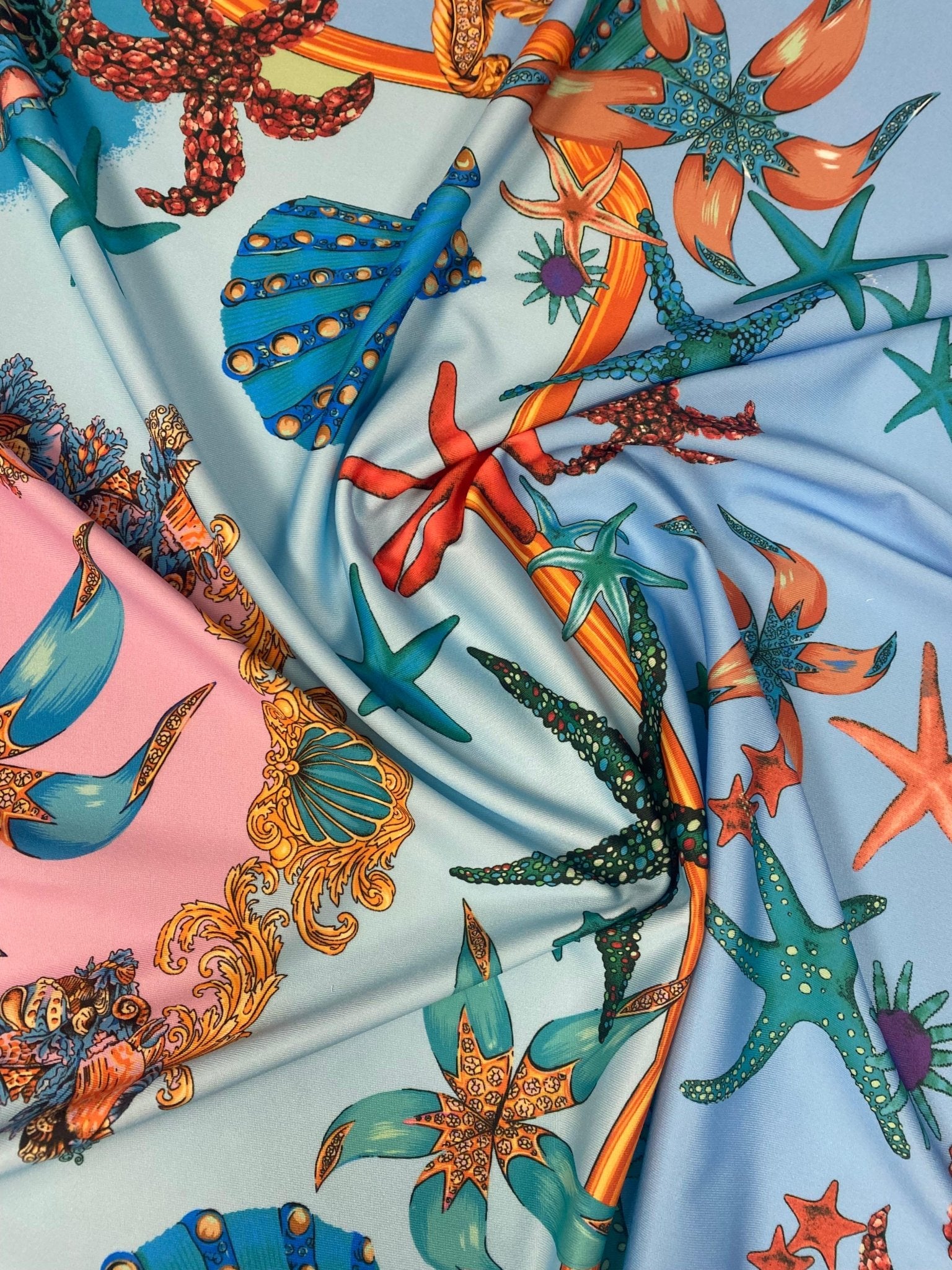 Baby Blue Oyster Sea Shell Fabric – Multiple Fabric Options, Sold by Metre - Whotex Fabrics London