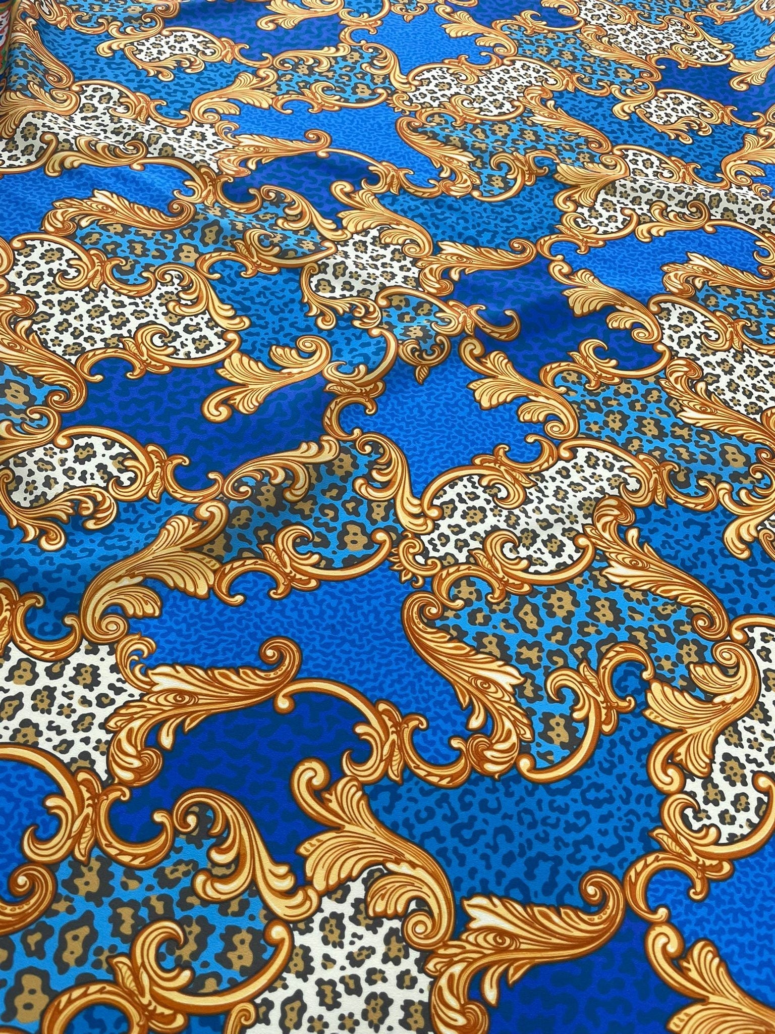 Baroque and Leopard Pattern Crepe Fabric - Whotex