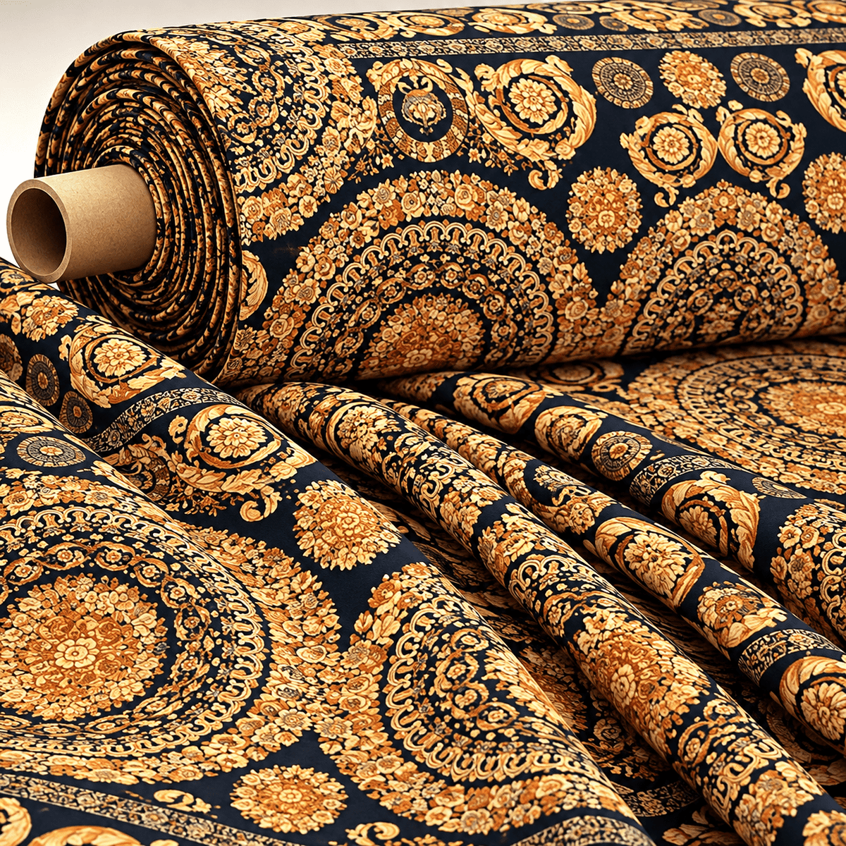 Baroque Black Gold Fabric by Metre - Whotex Fabrics London