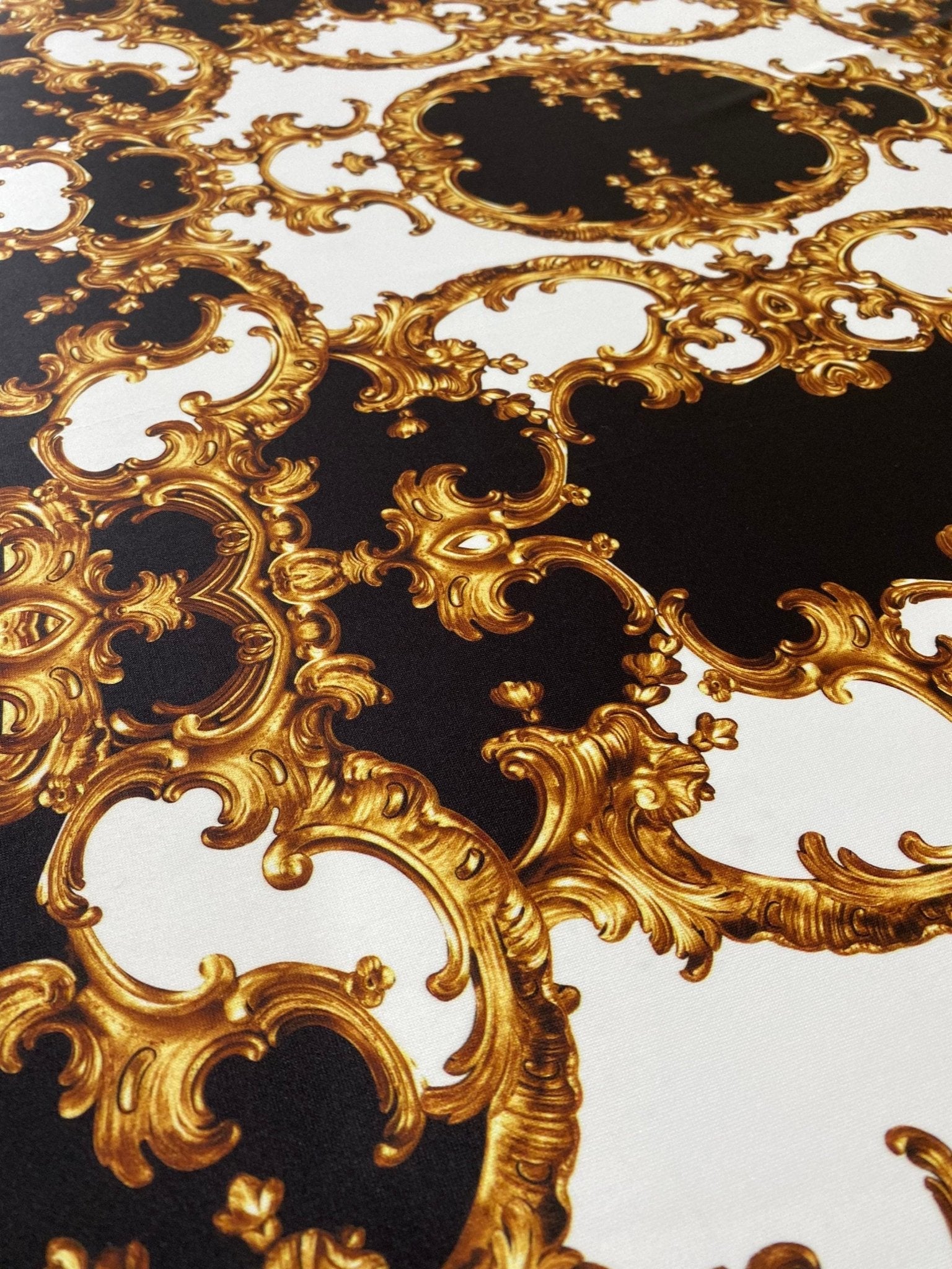 Baroque Black White Gold Pattern Fabric by the Yard for Elegant Crafts - Whotex Online Fabric Store