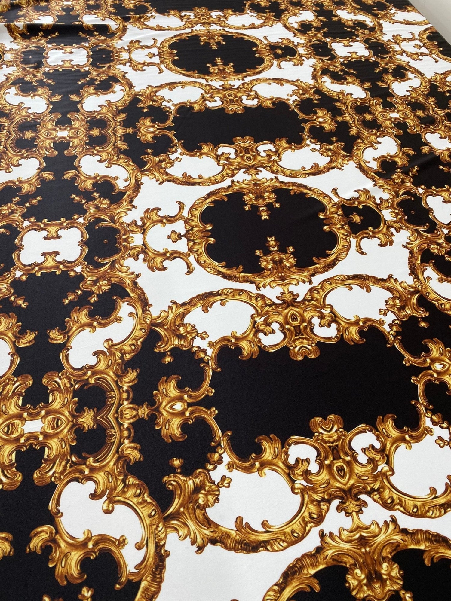 Baroque Black White Gold Pattern Fabric by the Yard for Elegant Crafts - Whotex Online Fabric Store