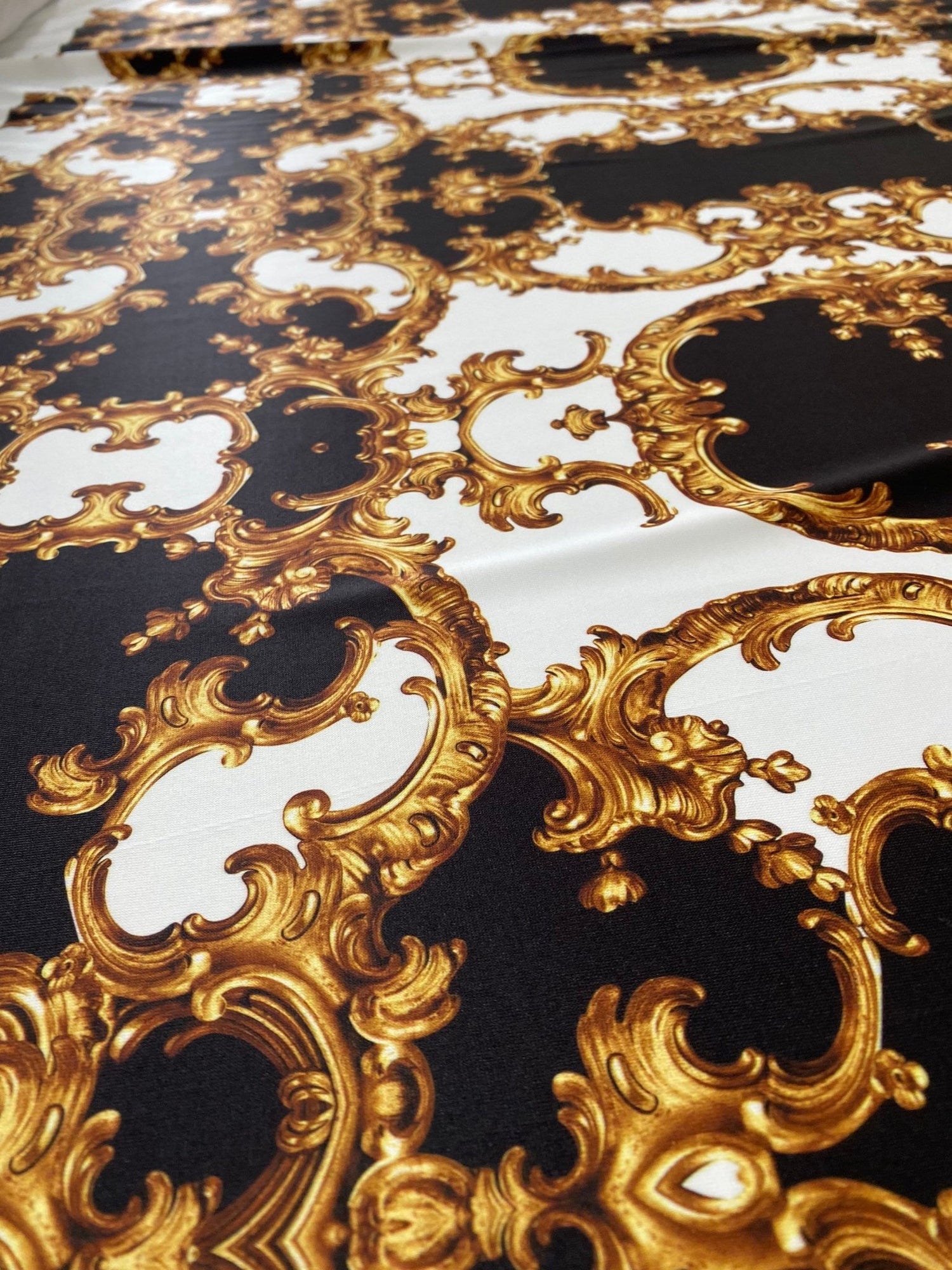 Baroque Black White Gold Pattern Fabric by the Yard for Elegant Crafts - Whotex Online Fabric Store