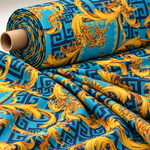 Baroque Blue & Gold Fabric – Ornate Italian Style Print by the Metre - Whotex Fabrics London