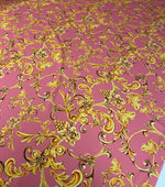 Baroque Floral Crepe Fabric by the Metre – Pink & Gold Luxury Design - Whotex Online Fabric Store