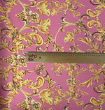 Baroque Floral Crepe Fabric by the Metre – Pink & Gold Luxury Design - Whotex Online Fabric Store