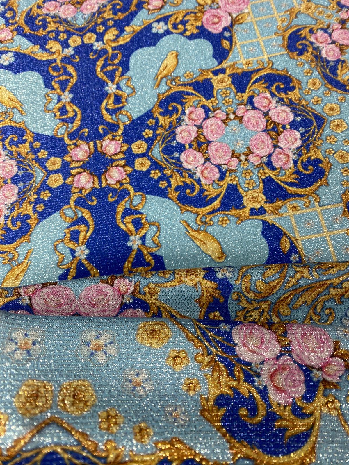Baroque Floral Lurex Fabric by the Metre - Whotex Fabrics London