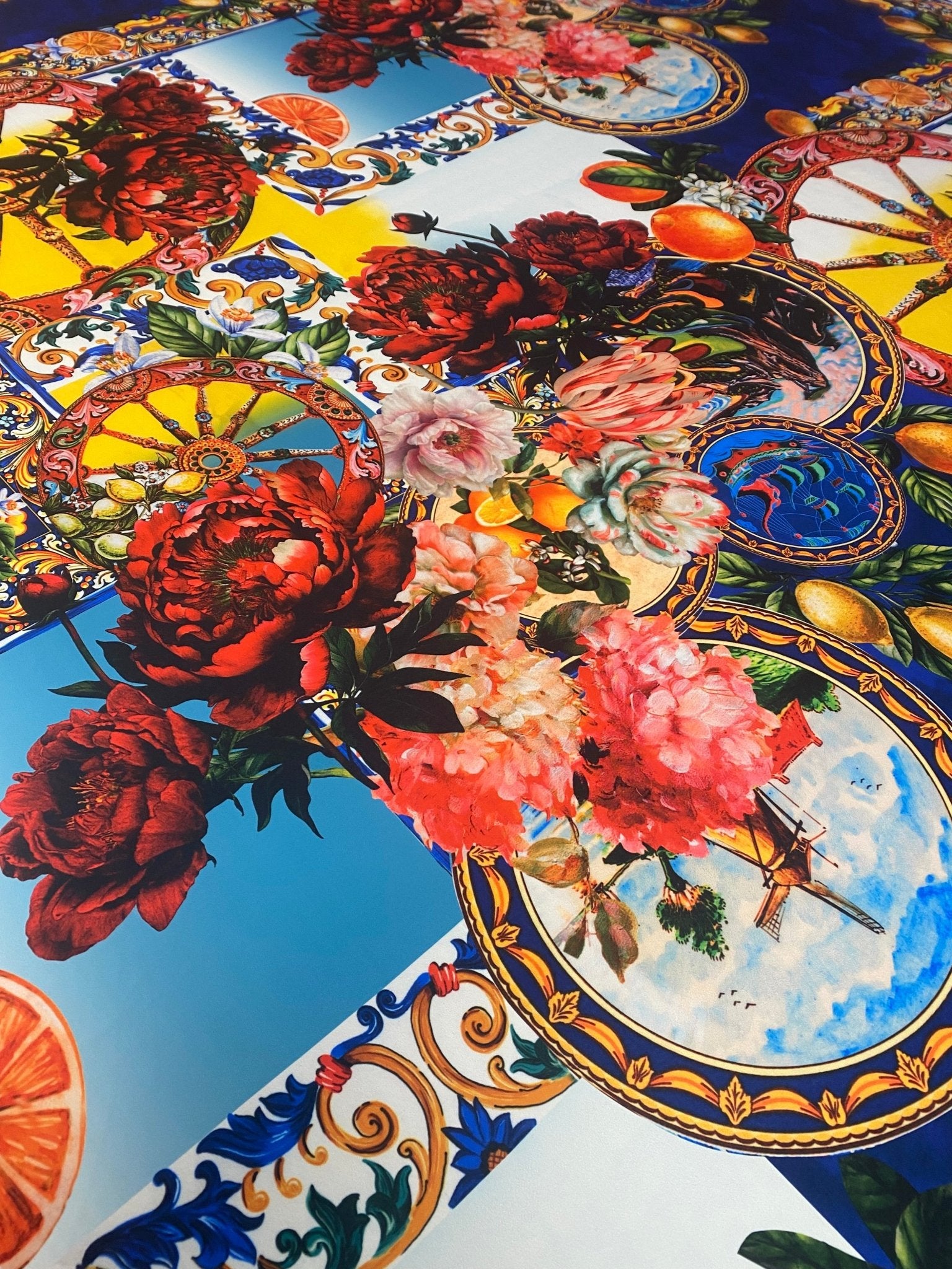 Baroque Floral Print Fabric With Colorful Mediterranean Motifs - Whotex Online Fabric Store