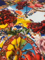 Baroque Floral Print Fabric With Colorful Mediterranean Motifs - Whotex Online Fabric Store