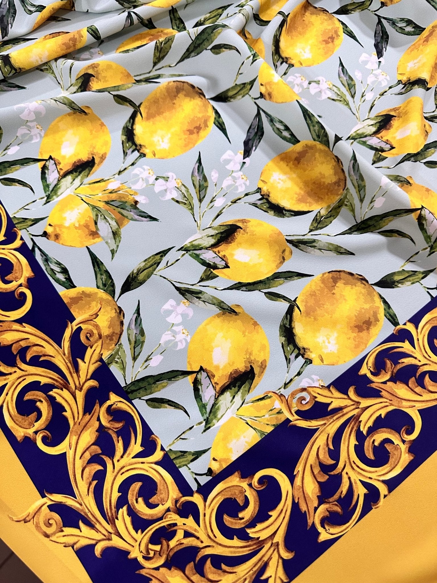 Baroque Lemon Pattern Fabric, Lemon Pattern Silky Crepe Fabric, Sicillian Pattern Fabric - Whotex