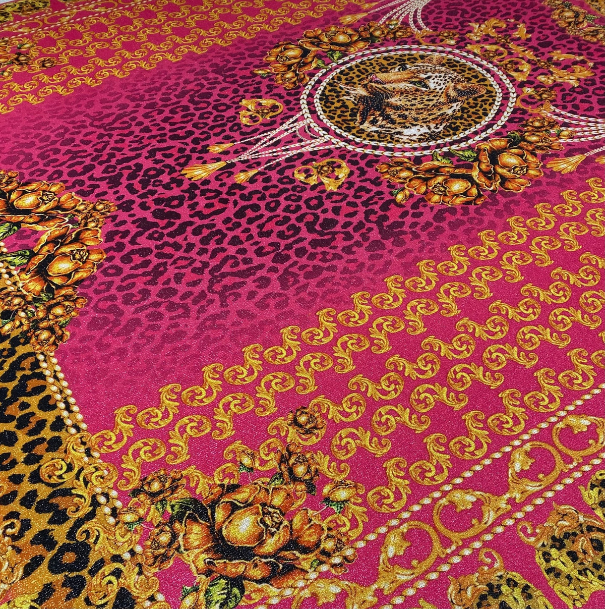 Baroque Leopard Lurex Fabric by the Metre - Whotex Fabrics London