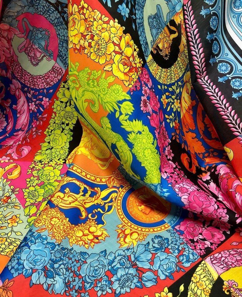 Baroque Pattern Cotton Fabric,Multicolor Swirl Pattern Summer Fabric, express shipping - Whotex