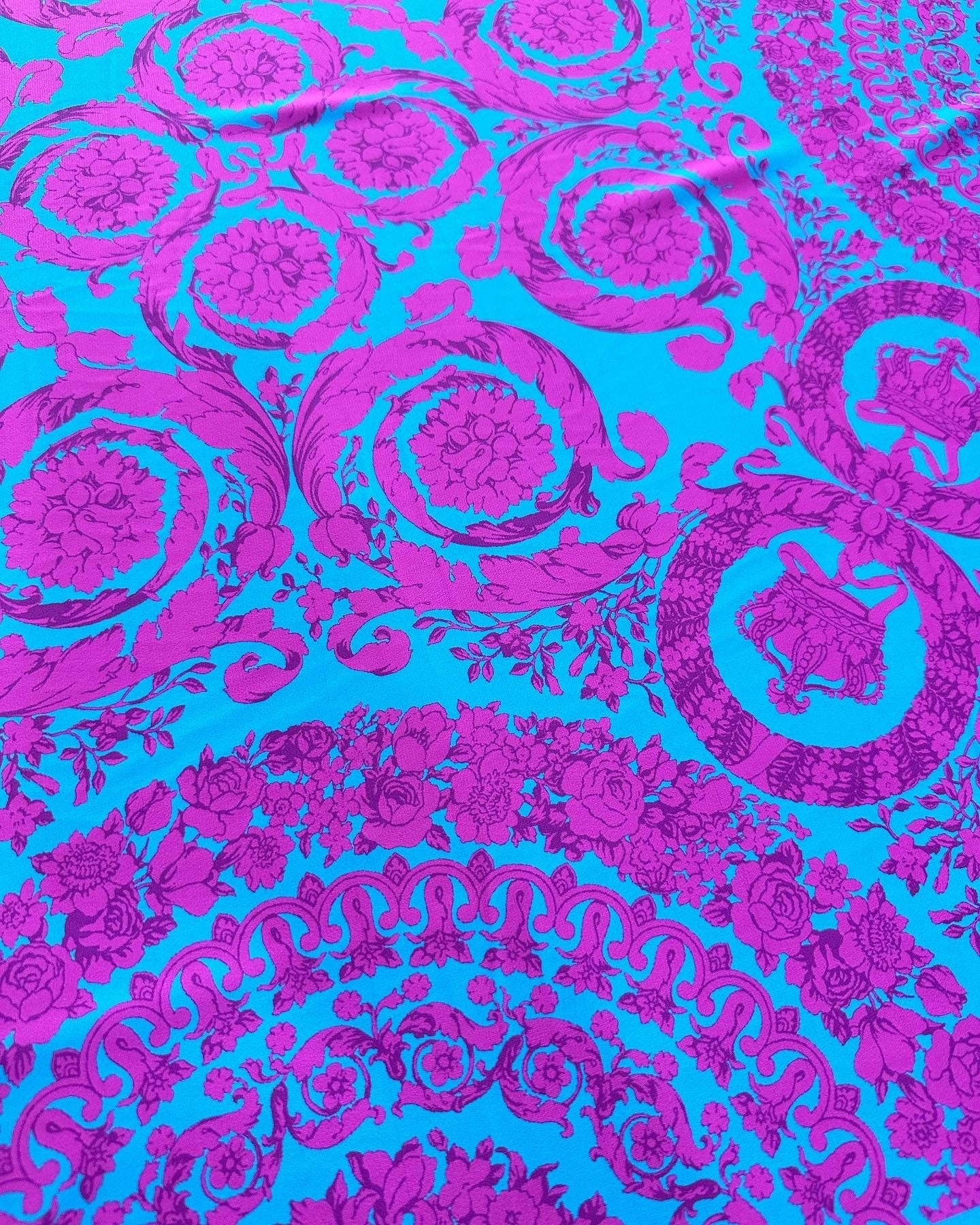 Baroque Pattern Crepe , Purple Blue Fabric, Design - Whotex