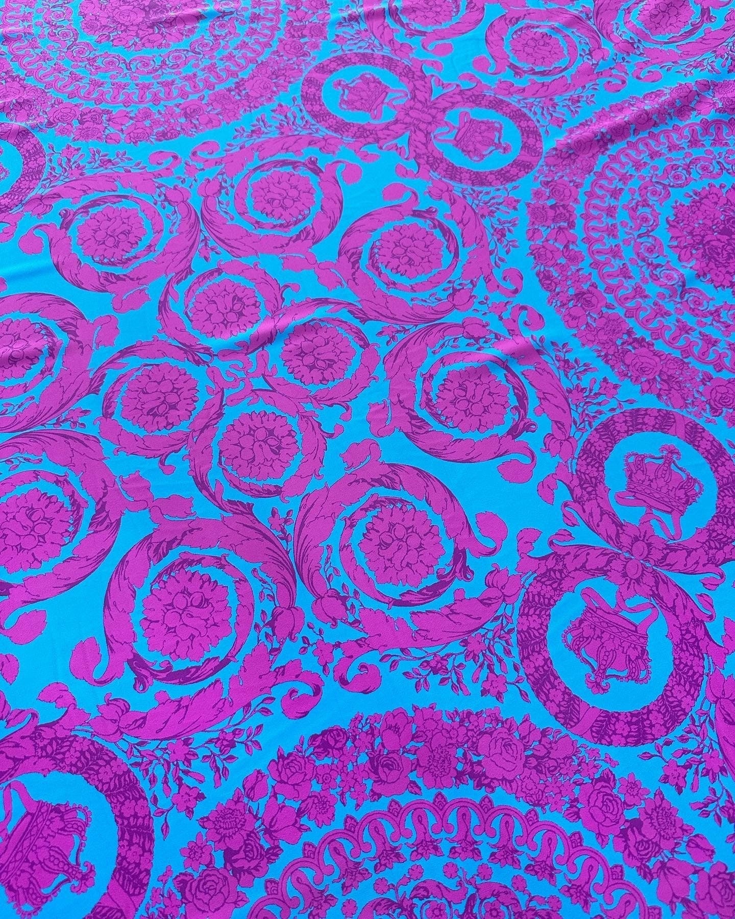 Baroque Pattern Crepe , Purple Blue Fabric, Design - Whotex