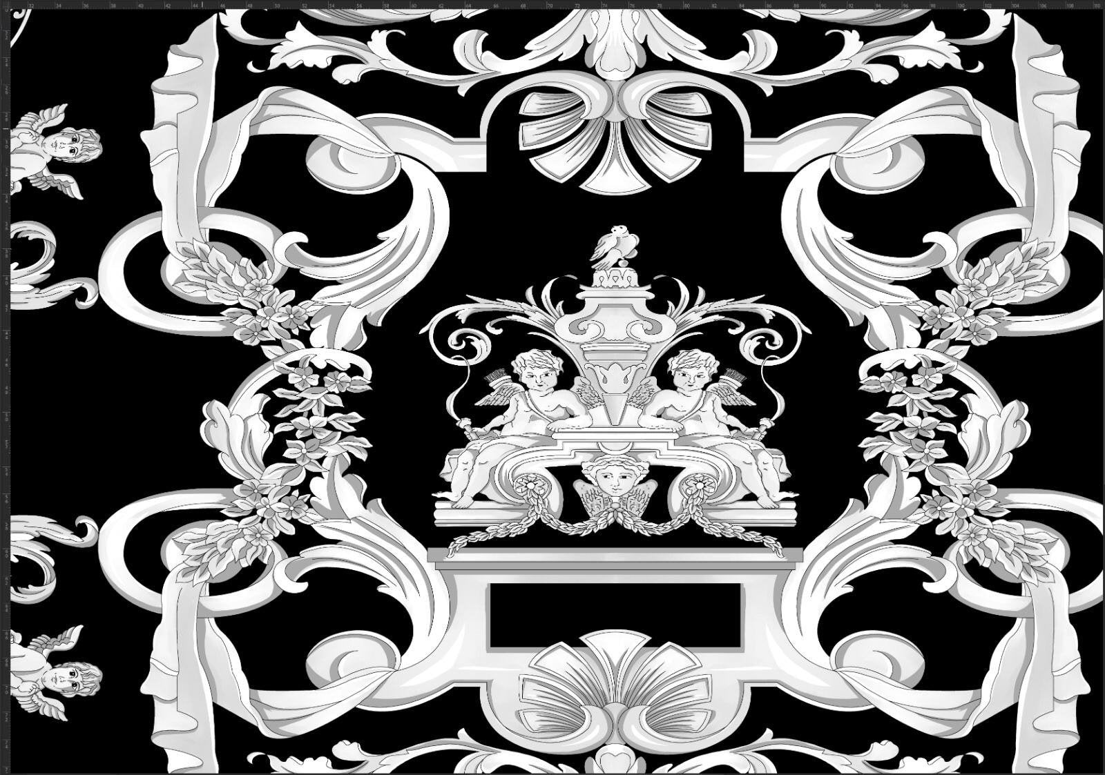 Baroque pattern fabric, Black Silky Crepe Fabric , , Panel Fabric 150*100cm // 1.64 * 1.09 yard - Whotex