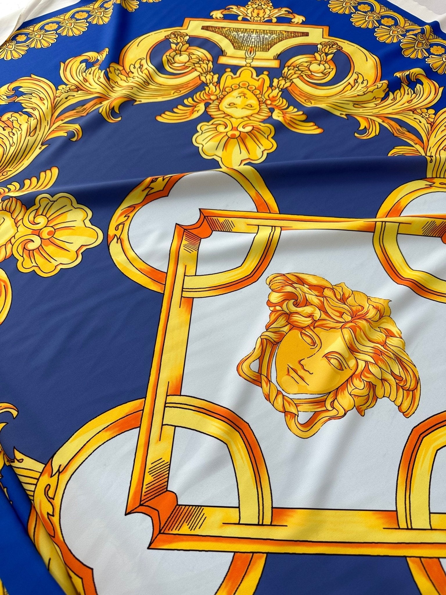 Baroque pattern fabric, Blue Silky Crepe Fabric , Fabric by the yard, Panel Fabric 150*100cm // 1.64 * 1.09 yard - Whotex Online Fabric Store