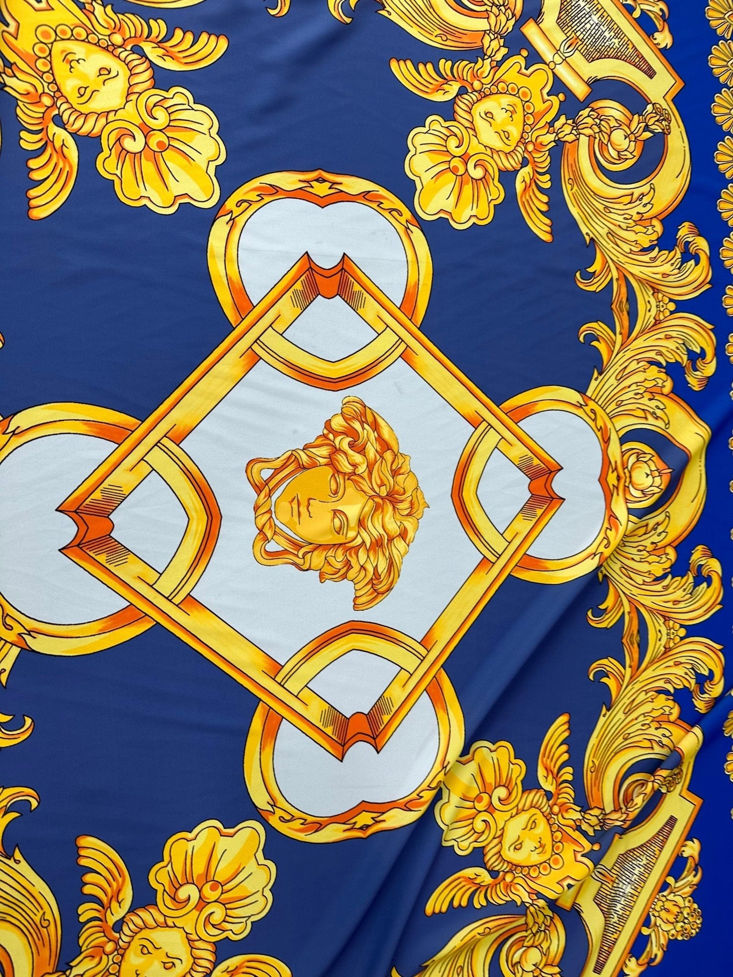 Baroque pattern fabric, Blue Silky Crepe Fabric , Fabric by the yard, Panel Fabric 150*100cm // 1.64 * 1.09 yard - Whotex Online Fabric Store