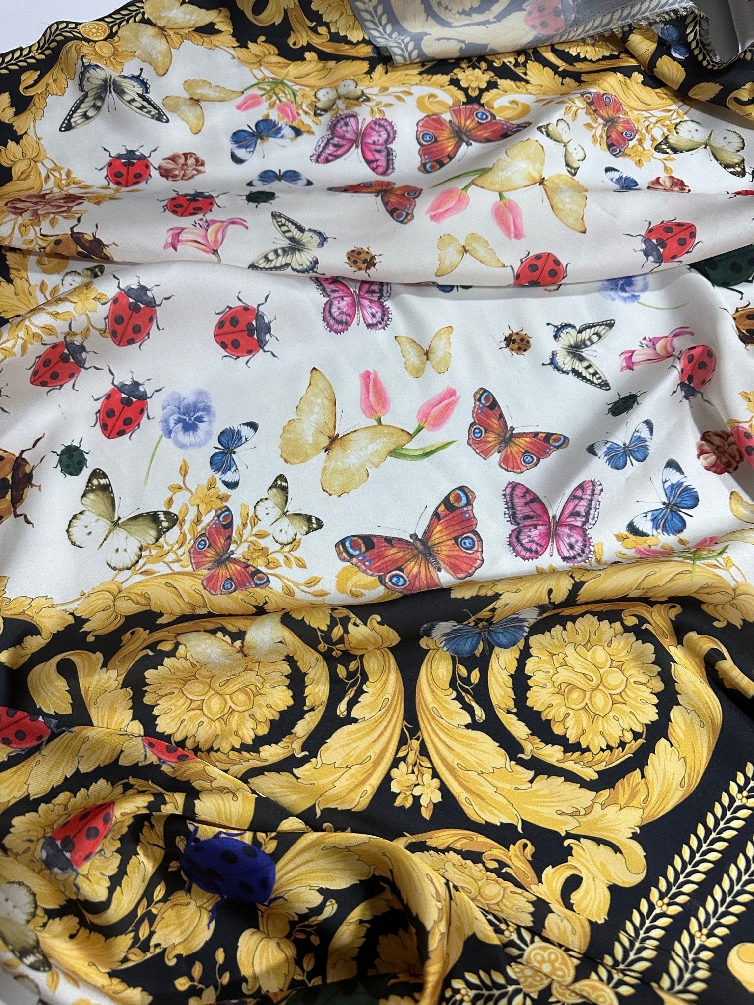 Baroque pattern fabric, Butterflies Silky Satin Fabric - Whotex