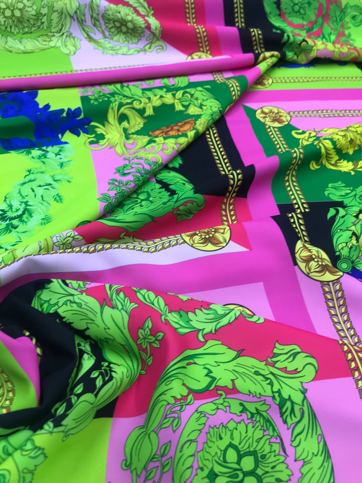 Baroque Pattern Fabric, Green And Pink Colors - Whotex Online Fabric Store