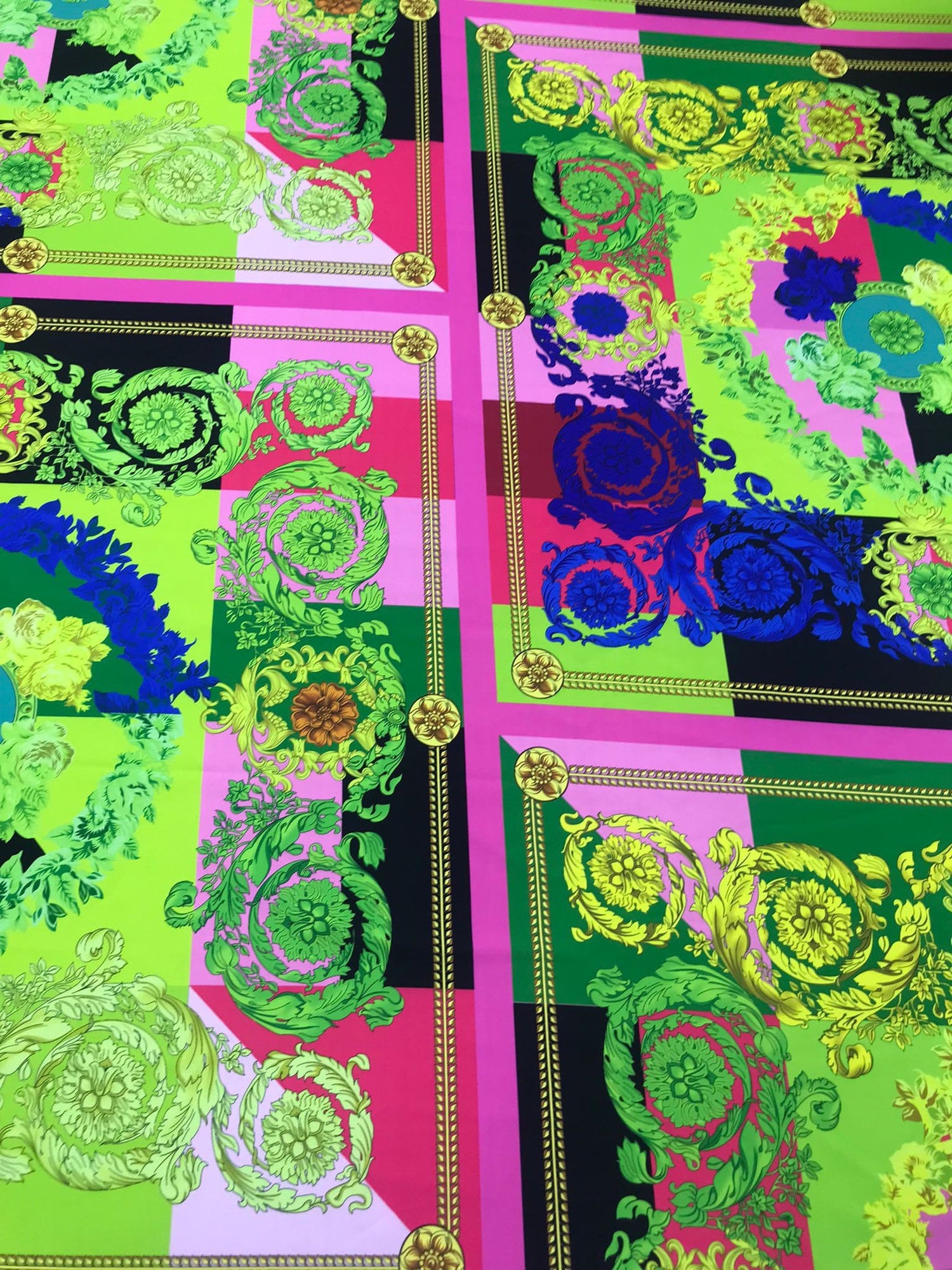 Baroque Pattern Fabric, Green And Pink Colors - Whotex Online Fabric Store