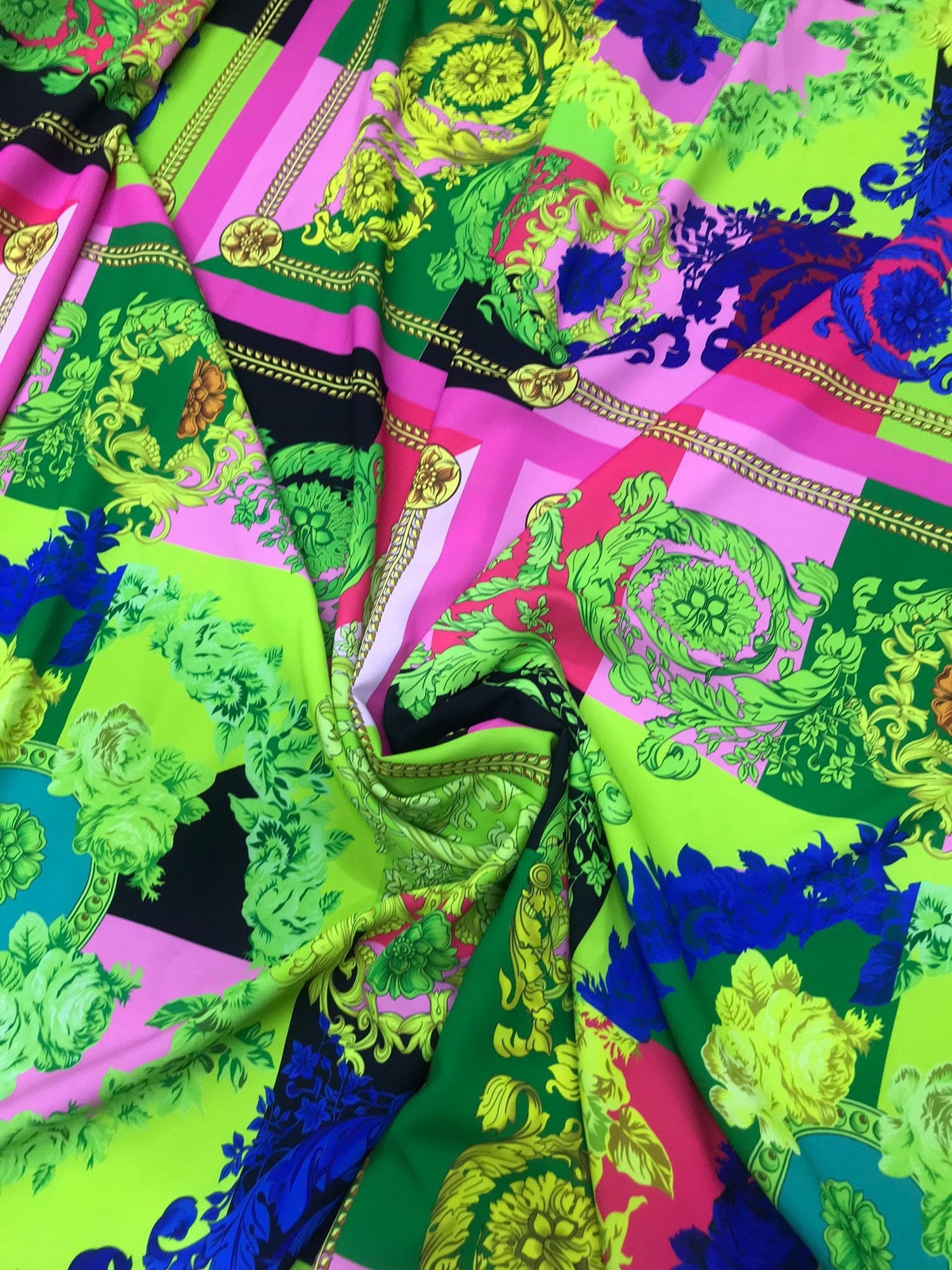 Baroque Pattern Fabric, Green And Pink Colors - Whotex Online Fabric Store
