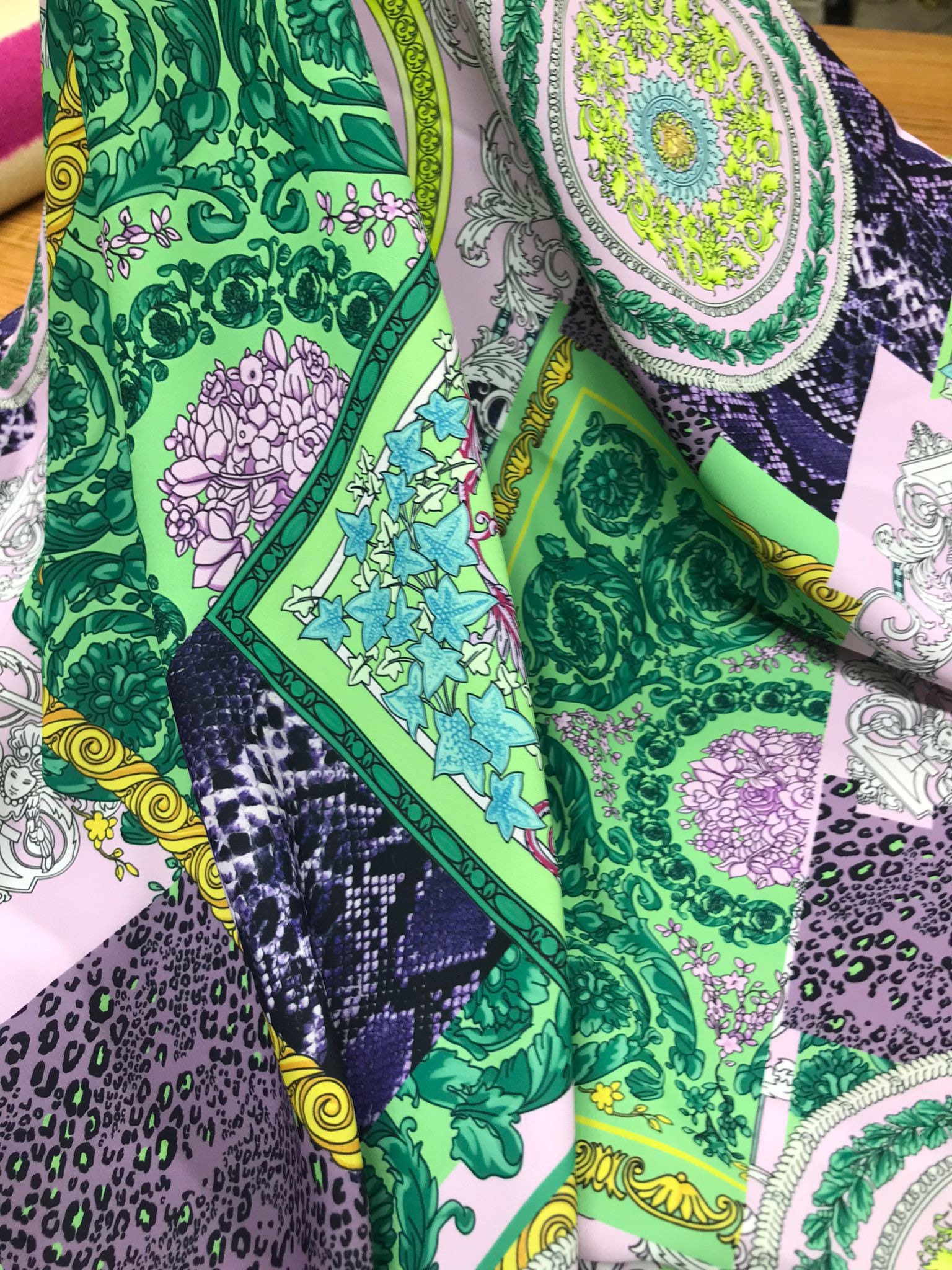 Baroque Pattern Fabric, Green Borders Soft Colors Fabric By The Yard - Whotex Online Fabric Store