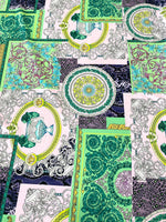 Baroque Pattern Fabric, Green Borders Soft Colors Fabric By The Yard - Whotex Online Fabric Store