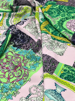 Baroque Pattern Fabric, Green Borders Soft Colors Fabric By The Yard - Whotex Online Fabric Store