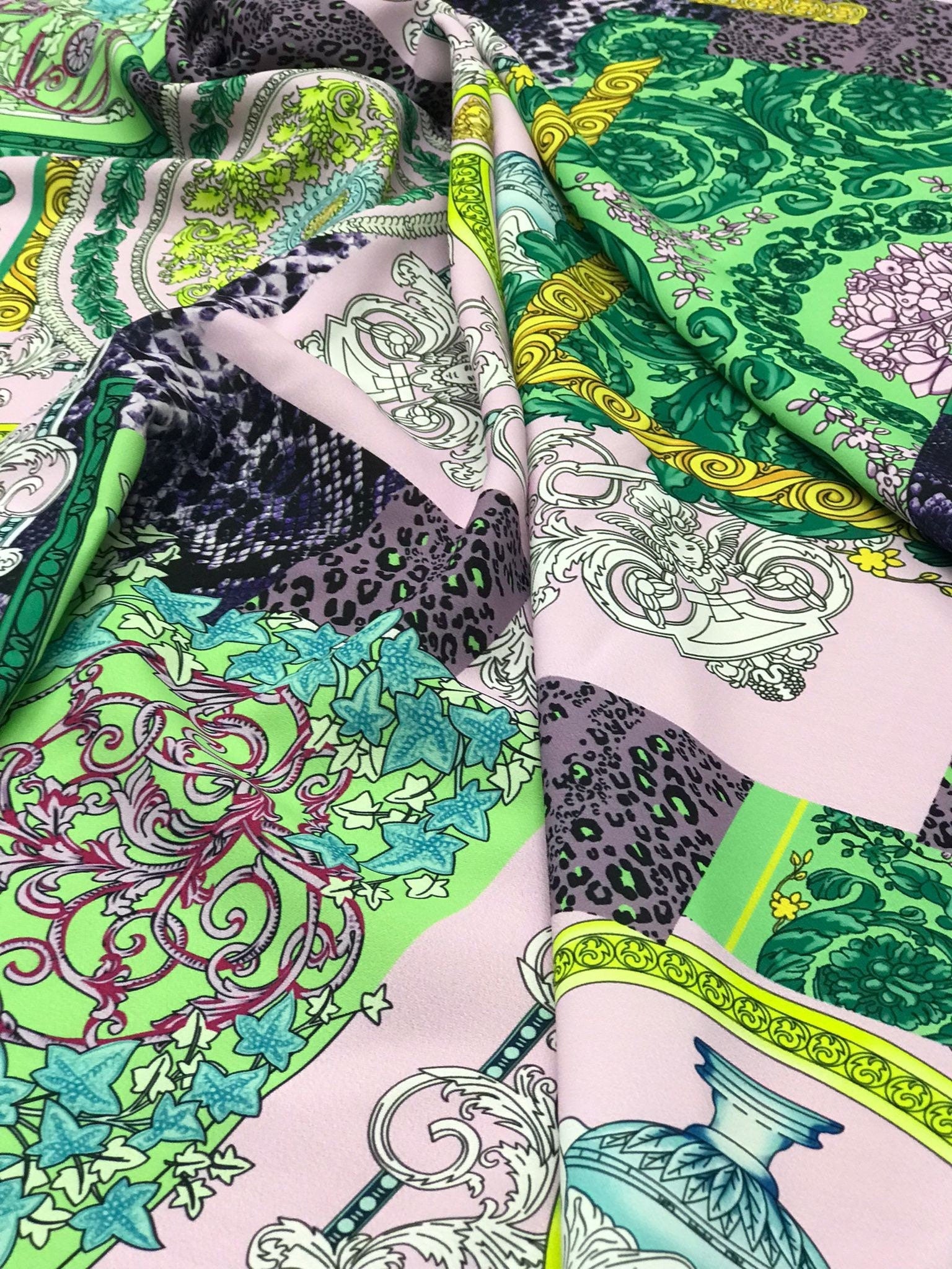 Baroque Pattern Fabric, Green Borders Soft Colors Fabric By The Yard - Whotex Online Fabric Store