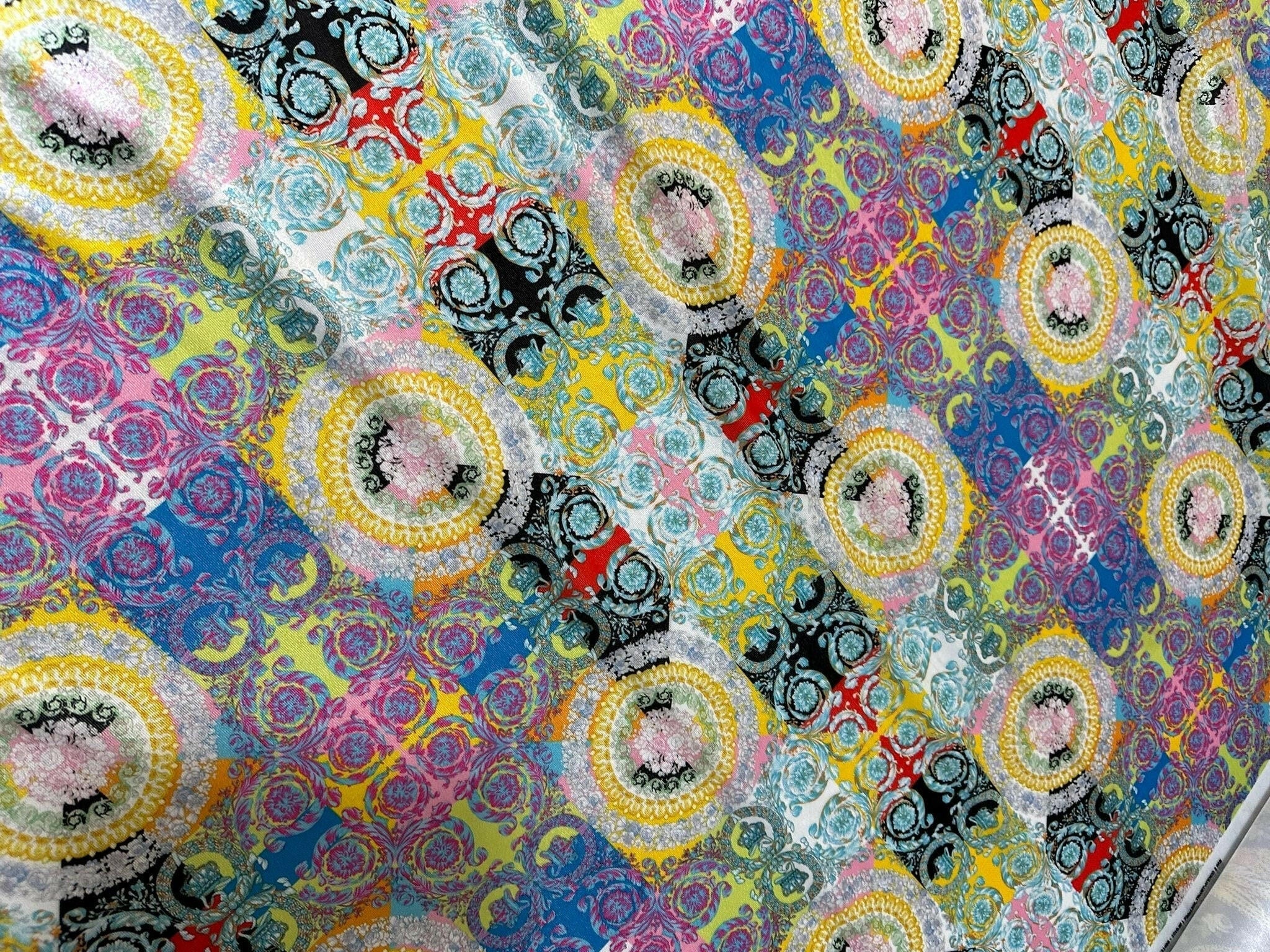 Baroque Pattern fabric, Multicolor Pattern Fabric, Silky Satin - Silky crepe - Stretch Velvet - Whotex