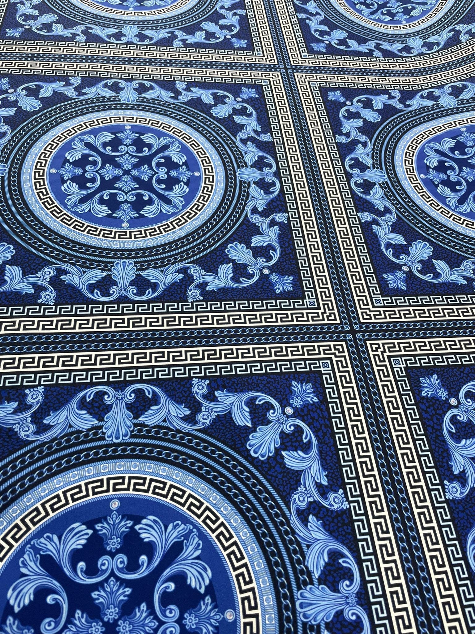Baroque Pattern Fabric, Navy Blue Color Greek Key Fabric - Whotex Online Fabric Store