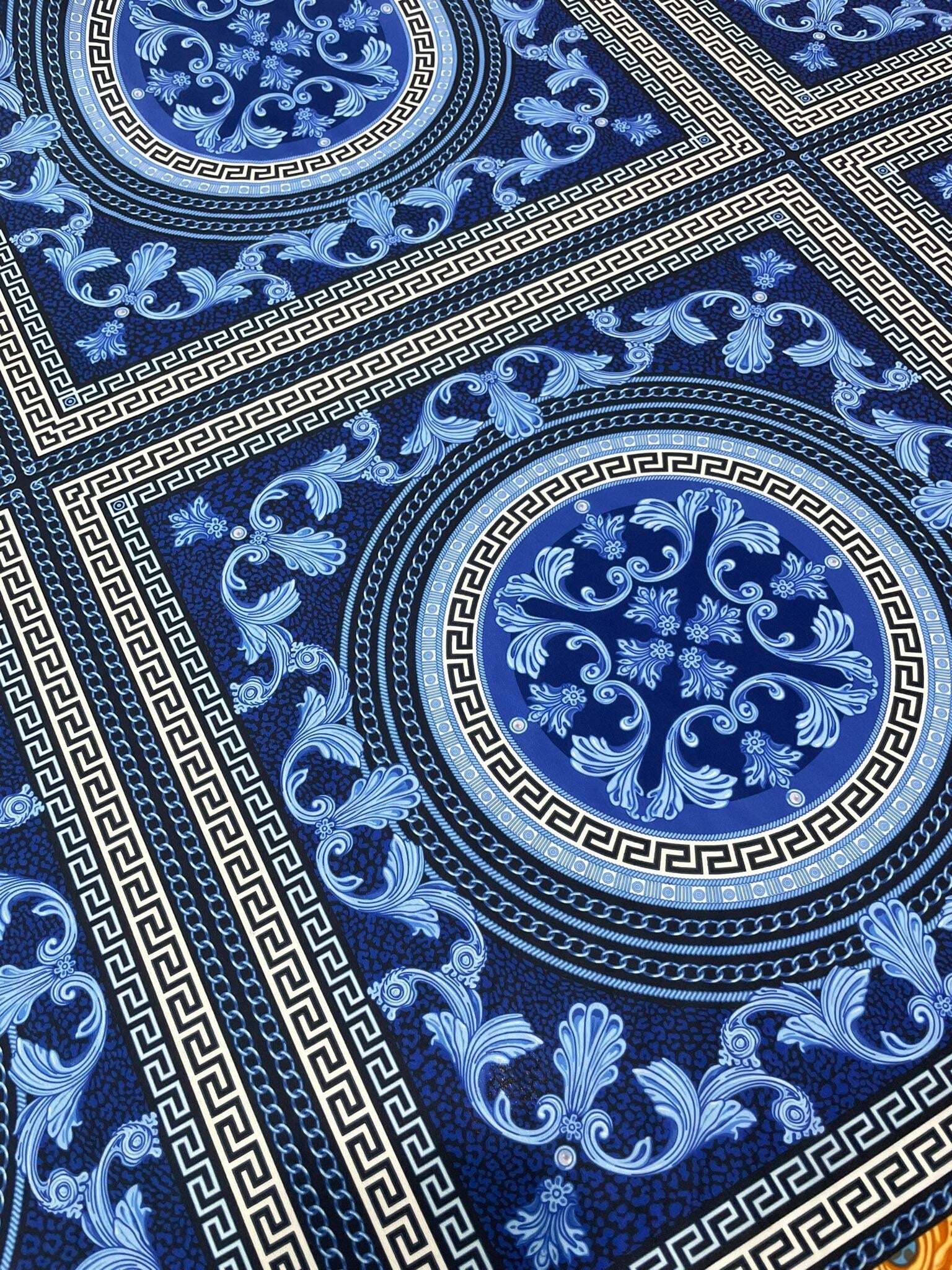 Baroque Pattern Fabric, Navy Blue Color Greek Key Fabric - Whotex Online Fabric Store