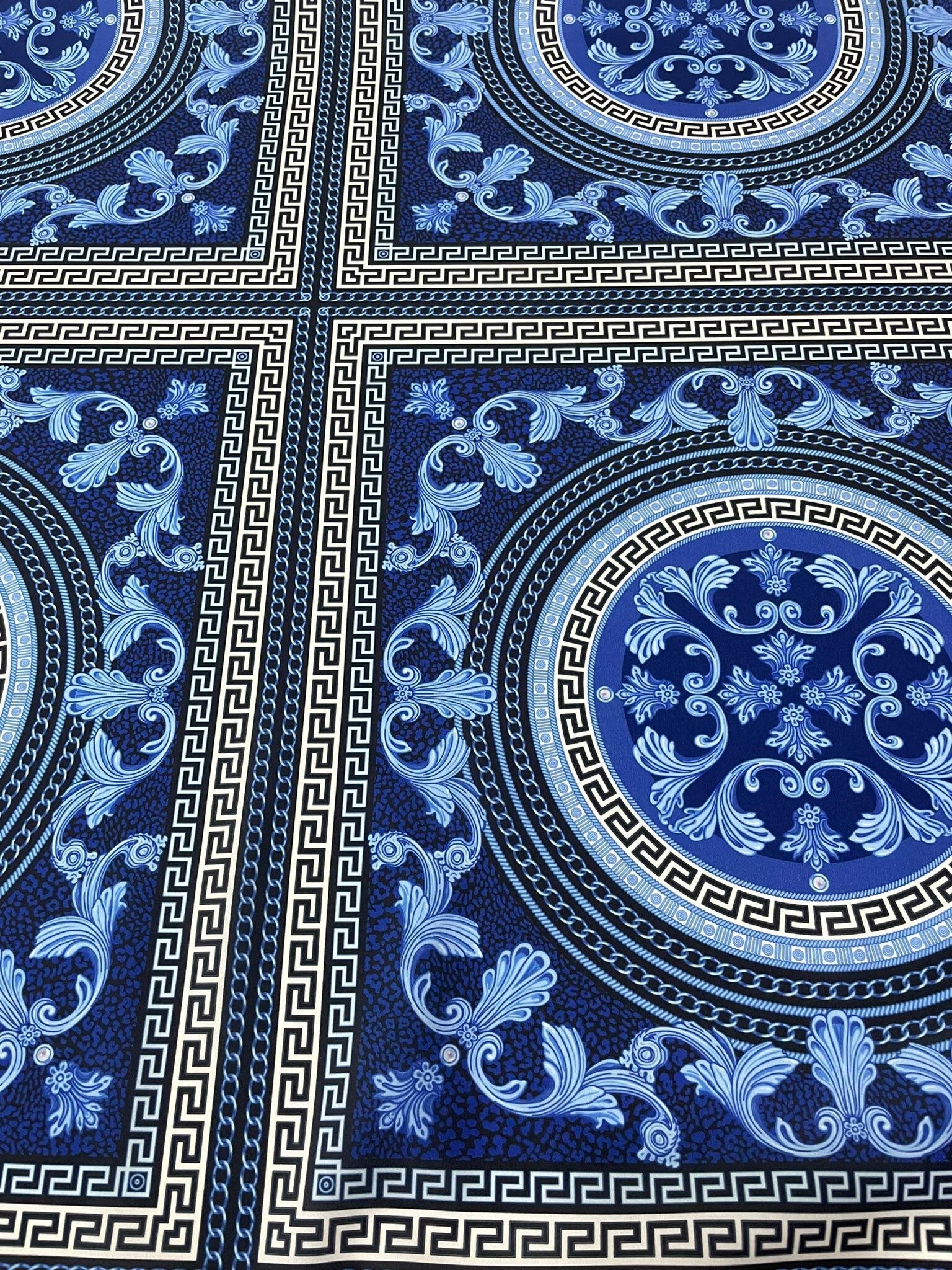Baroque Pattern Fabric, Navy Blue Color Greek Key Fabric - Whotex Online Fabric Store