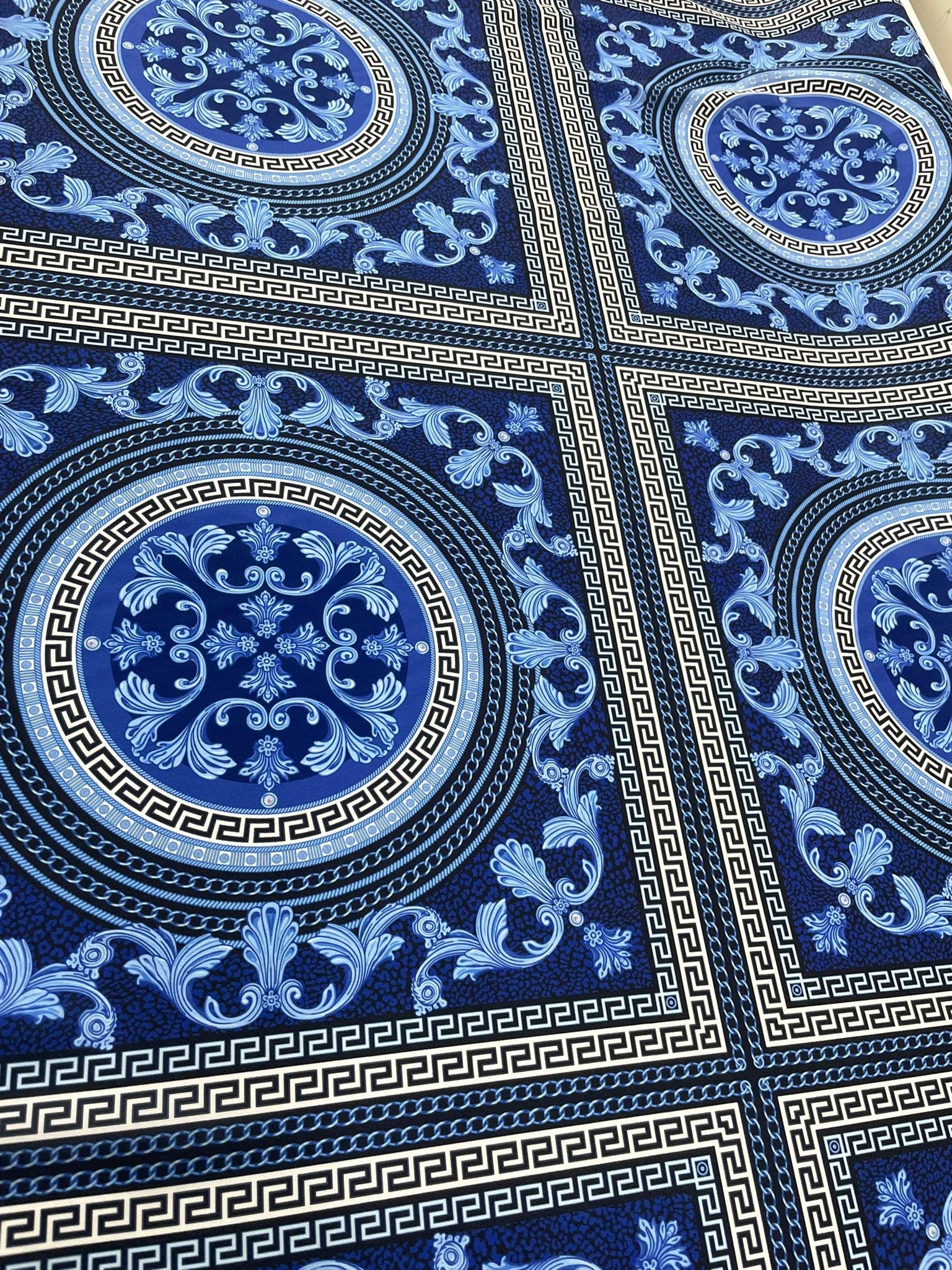 Baroque Pattern Fabric, Navy Blue Color Greek Key Fabric - Whotex Online Fabric Store