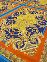Baroque Pattern Fabric, Orange Border Gold Details Fabric - Whotex Online Fabric Store