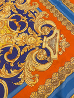 Baroque Pattern Fabric, Orange Border Gold Details Fabric - Whotex Online Fabric Store