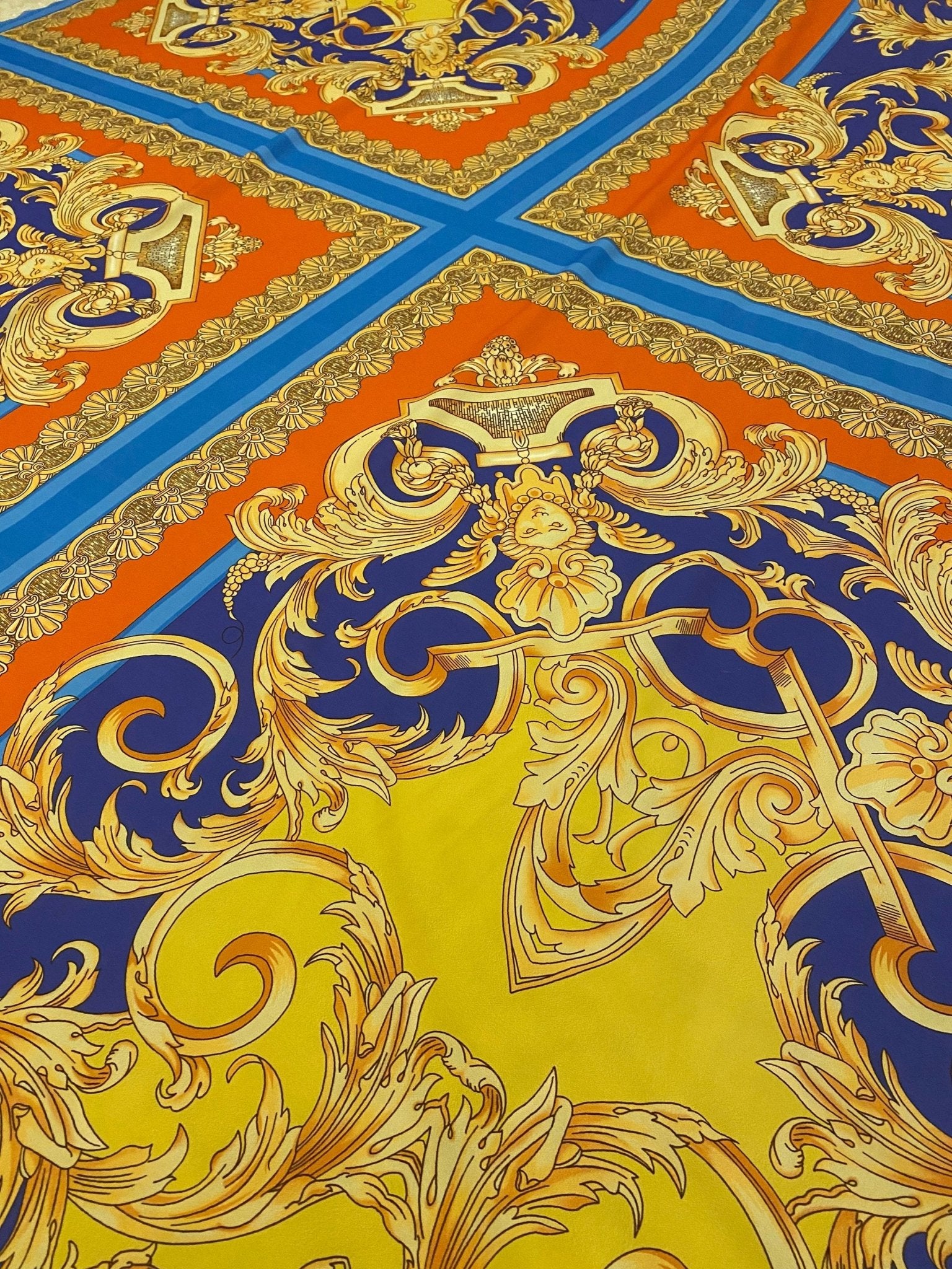 Baroque Pattern Fabric, Orange Border Gold Details Fabric - Whotex Online Fabric Store