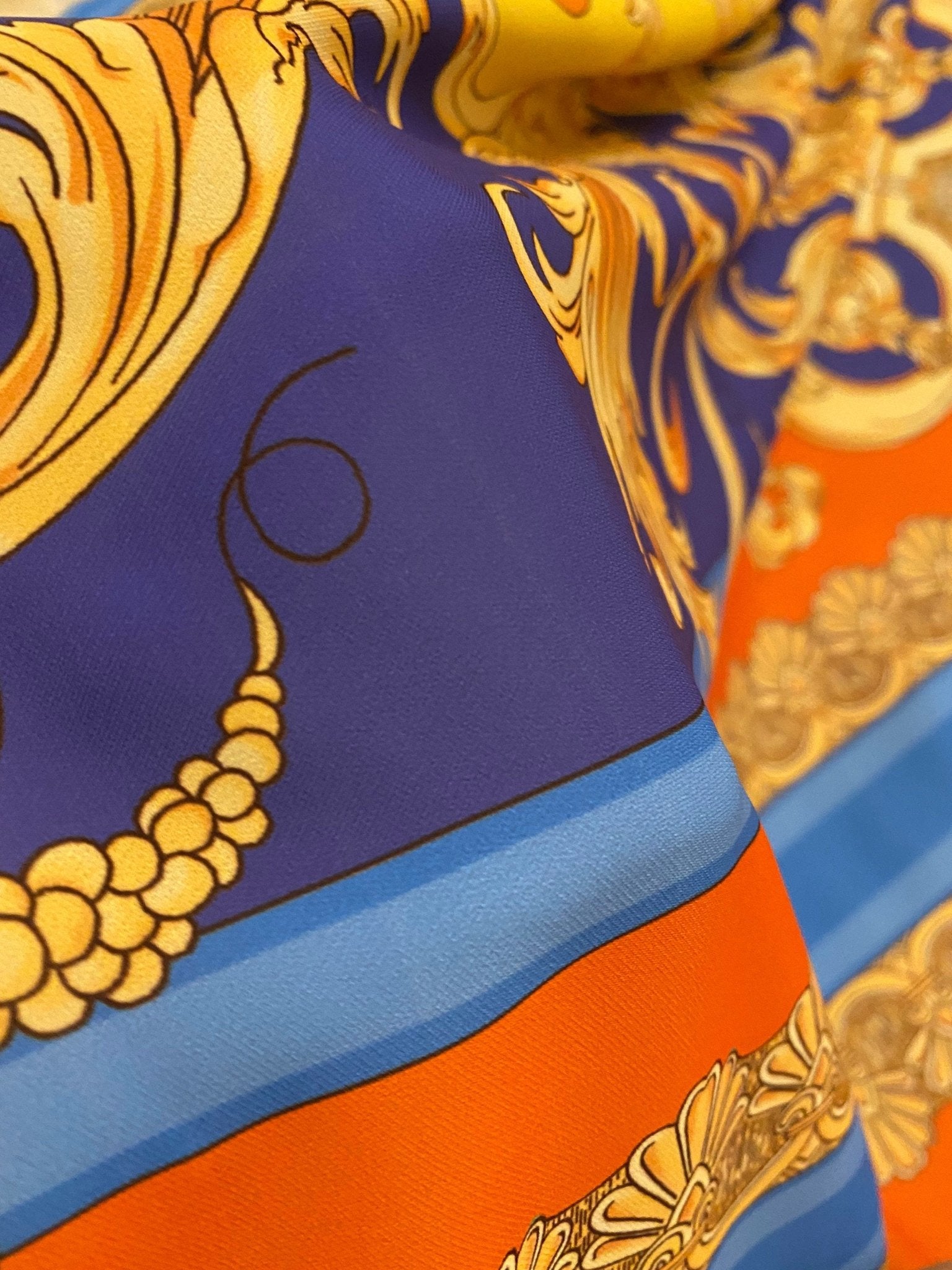 Baroque Pattern Fabric, Orange Border Gold Details Fabric - Whotex Online Fabric Store