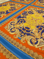 Baroque Pattern Fabric, Orange Border Gold Details Fabric - Whotex Online Fabric Store