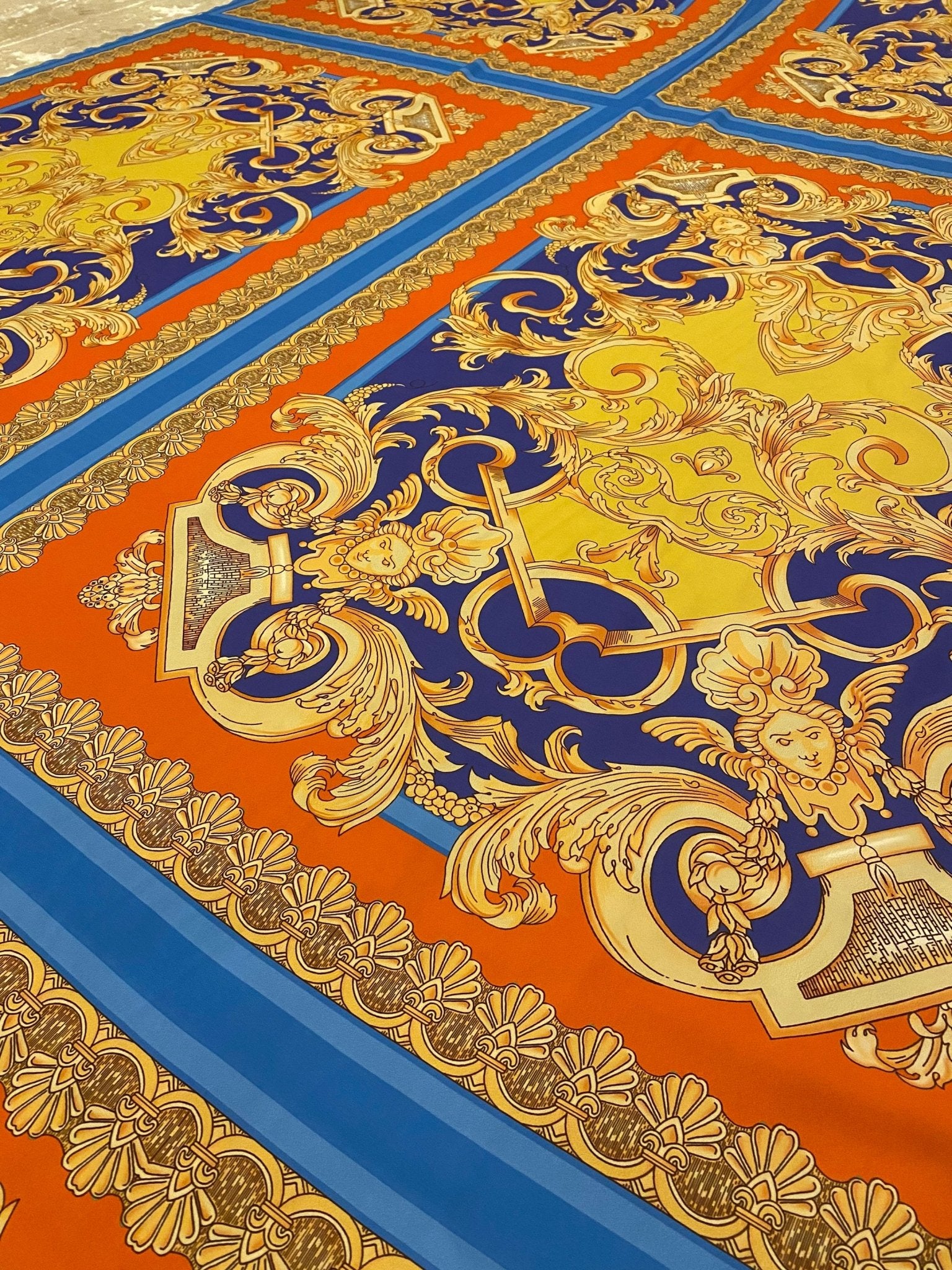 Baroque Pattern Fabric, Orange Border Gold Details Fabric - Whotex Online Fabric Store