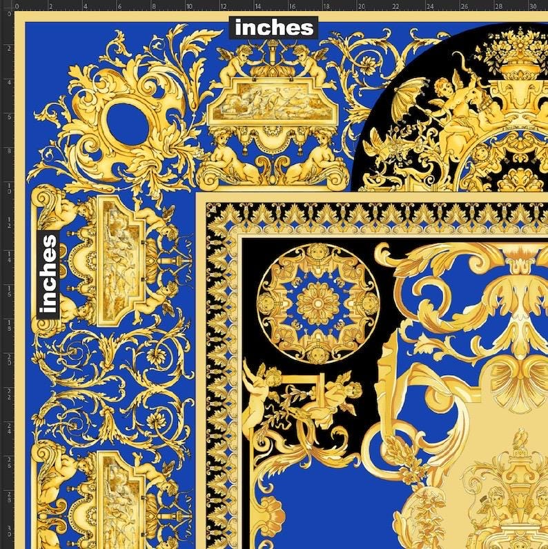 Baroque Pattern fabric, Royal Blue Silky Satin Fabric, Desing - Whotex