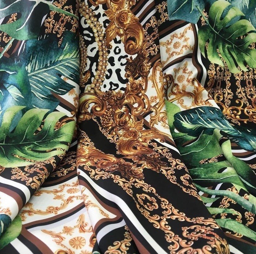 Baroque Pattern Fabric, Tropical Green And Gold Fabric - Whotex Online Fabric Store