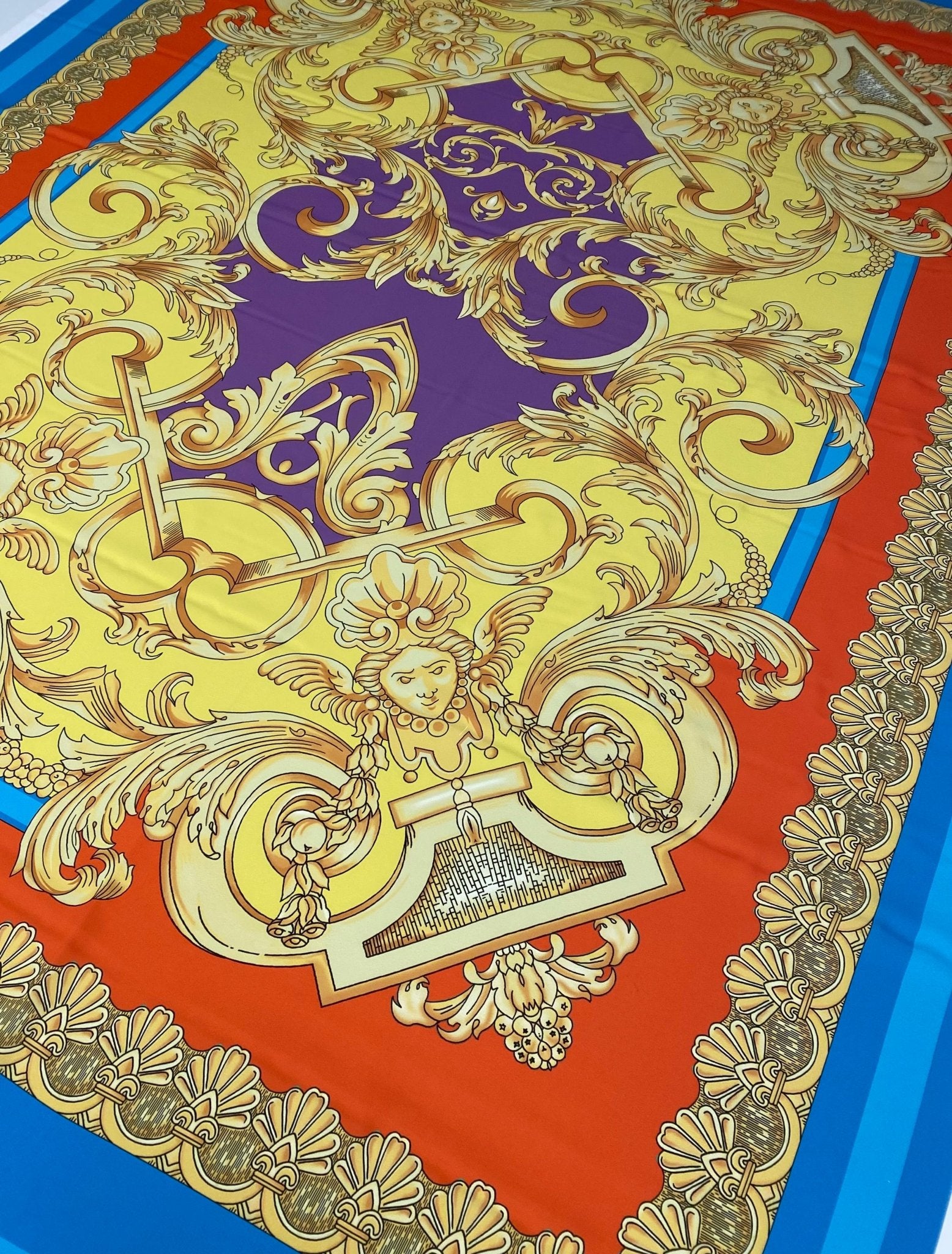 Baroque Pattern Fabric with Orange Border and Gold Accents – Multiple Fabric Options, Sold by Metre - Whotex Fabrics London