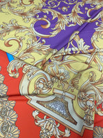 Baroque Pattern Fabric with Orange Border and Gold Accents – Multiple Fabric Options, Sold by Metre - Whotex Fabrics London