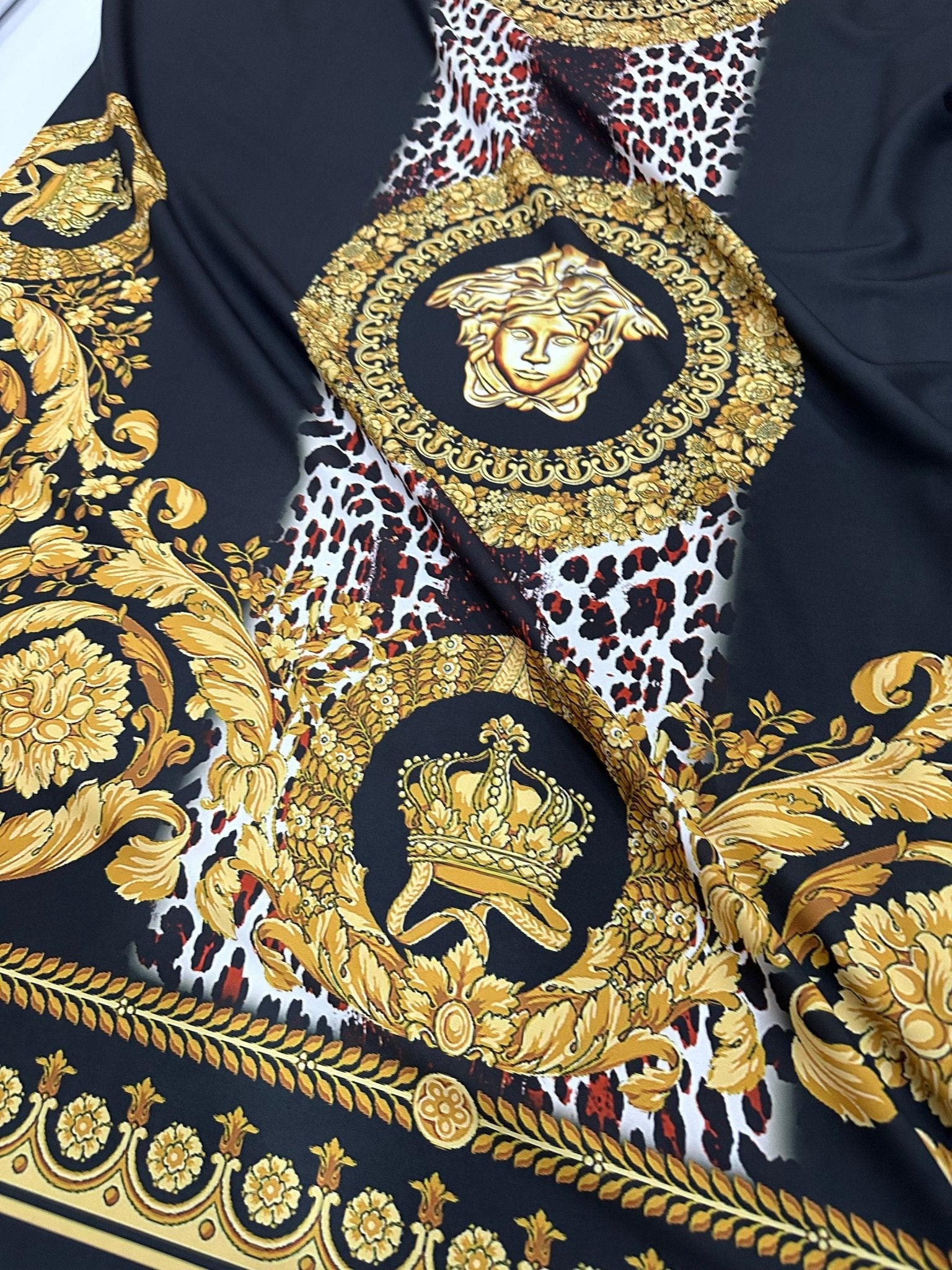 Baroque Pattern On Leopard Fabric, Gold Design Fabric By The Yard - Whotex Online Fabric Store
