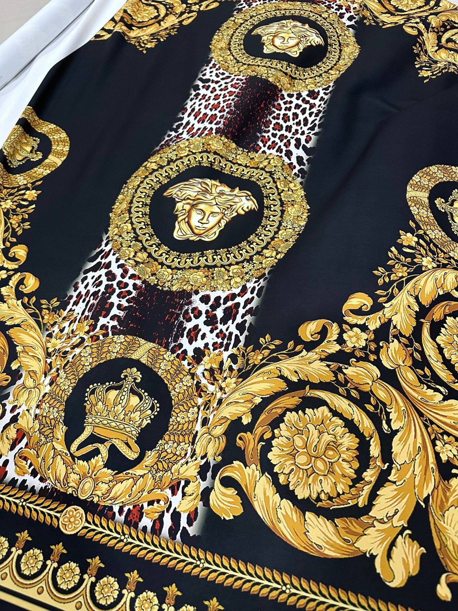 Baroque Pattern On Leopard Fabric, Gold Design Fabric By The Yard - Whotex Online Fabric Store