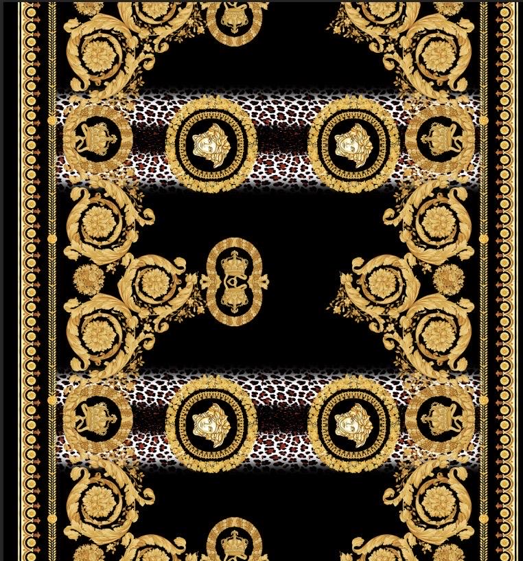 Baroque Pattern Silky Crepe Fabric, leopard pattern Black Gold Fabric - Whotex