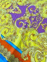 Baroque Pattern Silky Crepe Fabric, Orange Blue Design Fabric, Panel Fabric 150*100cm // 1.64 * 1.09 yard - Whotex Online Fabric Store