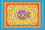 Baroque Pattern Silky Crepe Fabric, Orange Blue Design Fabric, Panel Fabric 150*100cm // 1.64 * 1.09 yard - Whotex Online Fabric Store