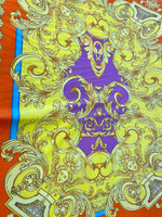 Baroque Pattern Silky Crepe Fabric, Orange Blue Design Fabric, Panel Fabric 150*100cm // 1.64 * 1.09 yard - Whotex Online Fabric Store